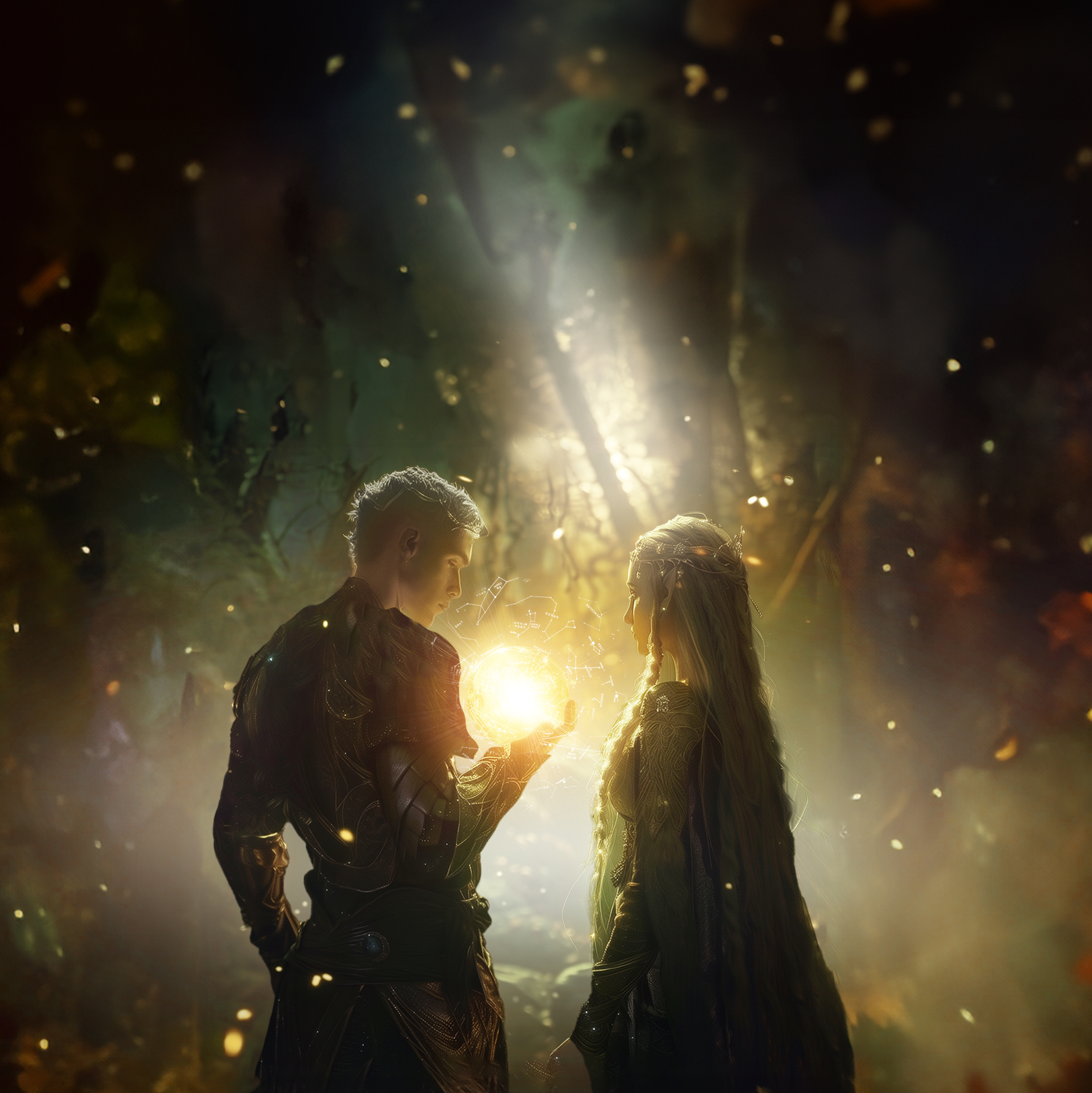 boy and girl holding a glowing stone